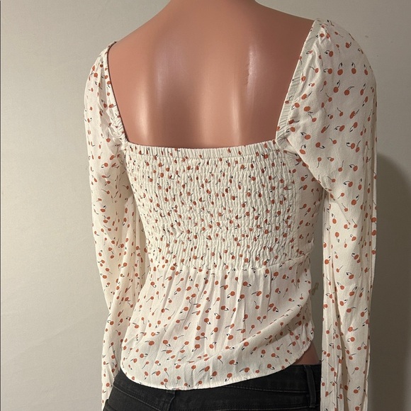 Free People Julia Sweetheart Top Ivory Cherry Print Women's Long Sleeve Size S - Picture 8 of 11
